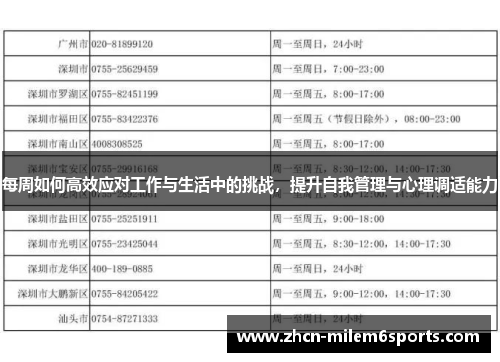 每周如何高效应对工作与生活中的挑战，提升自我管理与心理调适能力